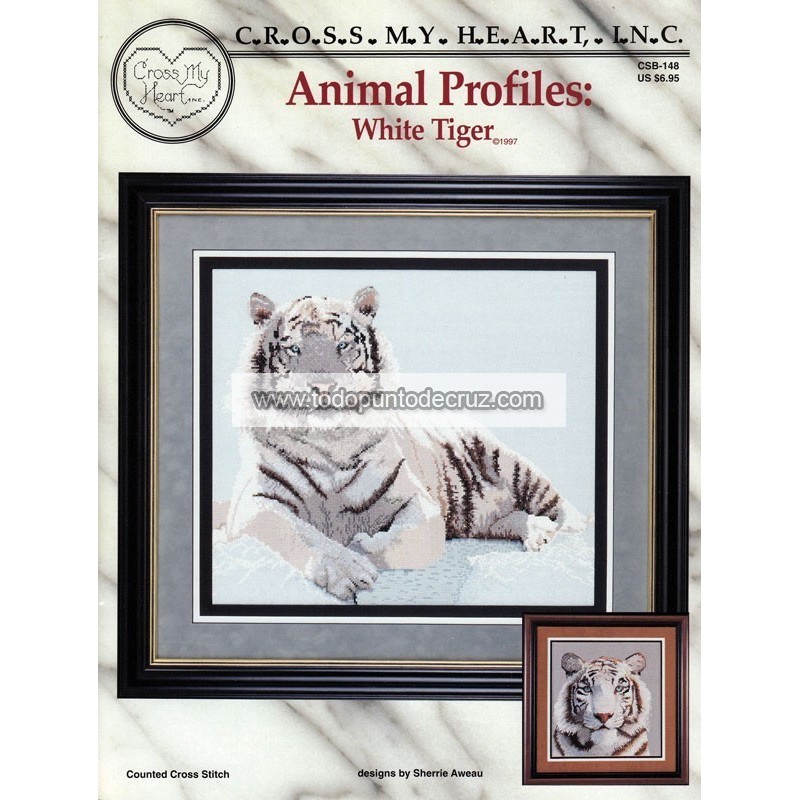 Gráfico Punto de Cruz Tigre Blanco Cross My Heart CSB-148 animal profile white tiger cross stitch chart
