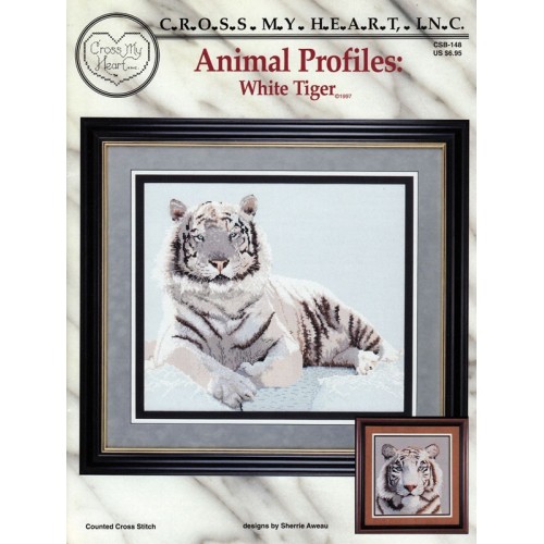 Gráfico Punto de Cruz Tigre Blanco Cross My Heart CSB-148 animal profile white tiger cross stitch chart
