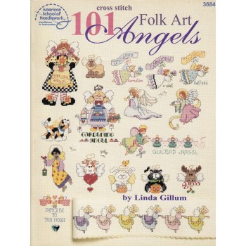Gráfico Punto de Cruz 101 Ángeles american school of needlework 3684 folk art angels cross stitch chart