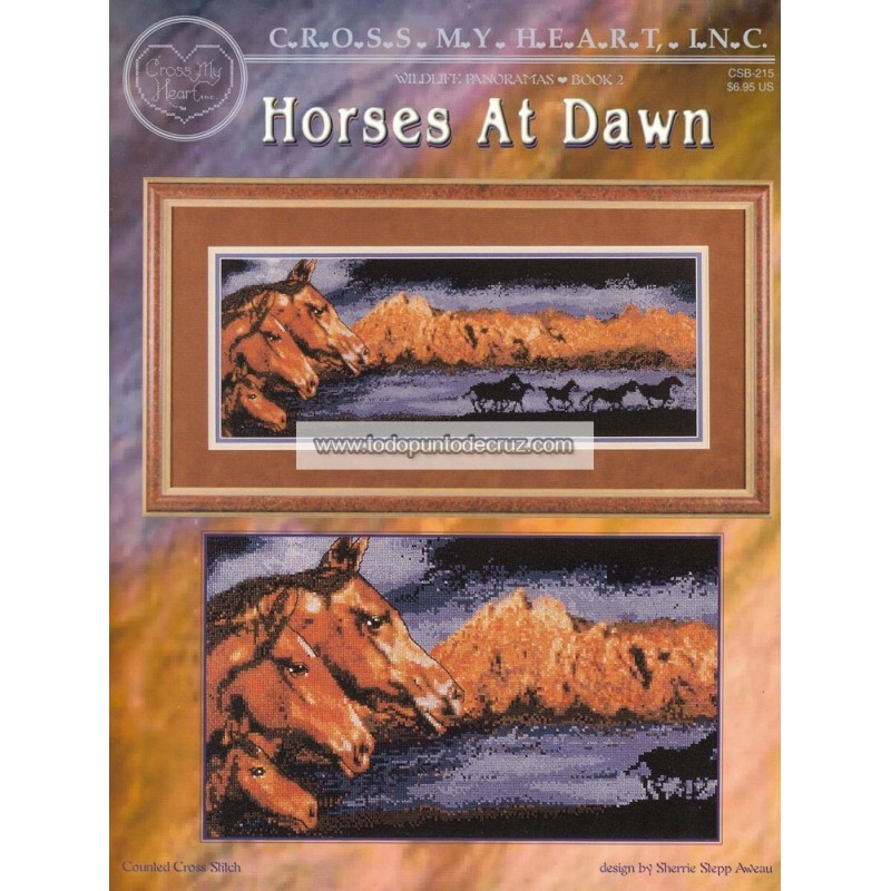 Gráfico Punto de Cruz Caballos al Atardecer Cross My Heart CSB-215 horses at dawn cross stitch chart