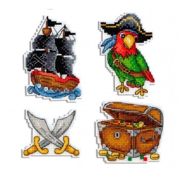 Kit Punto de Cruz Imanes Barco Pirata MP Studia P-451 Pirate Ship Magnets cross stitch kit