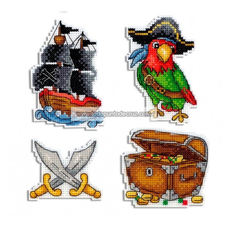 Kit Punto de Cruz Imanes Barco Pirata MP Studia P-451 Pirate Ship Magnets cross stitch kit