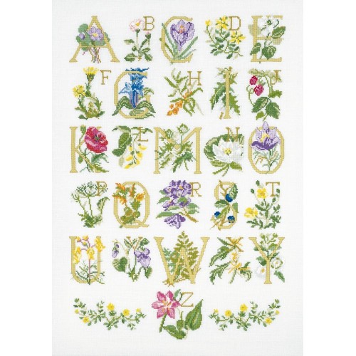 Kit Punto De Cruz Gran Abecedario de Flores Permin 70-9589 flower alphabet cross stitch kit