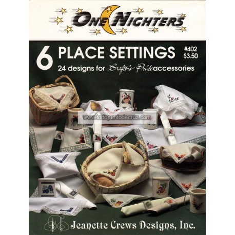 Gráfico Punto de Cruz Diseños para Accesorios de Cocina Jeanette Crews 402 6 place settings cross stitch chart