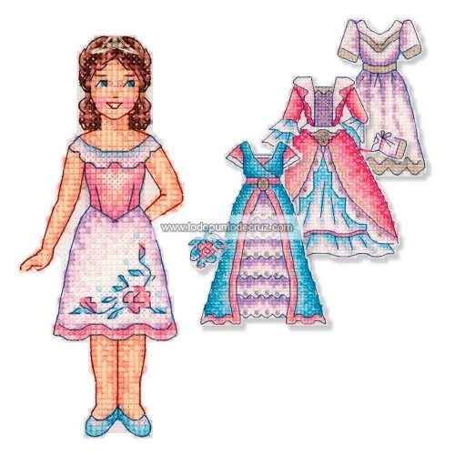 Recortable Princesa con Vestidos kit punto de cruz Panna plastic canvas