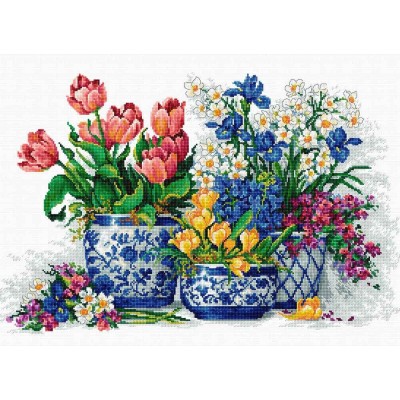 Kit Punto de Cruz Flores de Primavera Luca-S B2386 Spring Flowers cross stitch kit