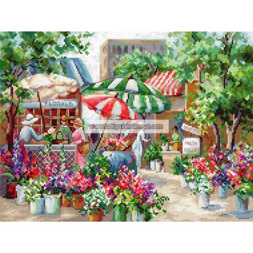 Kit Punto de  Cruz El Gran Mercado de las Flores Letitstitch LETI978 Flower Market cross stitch kit