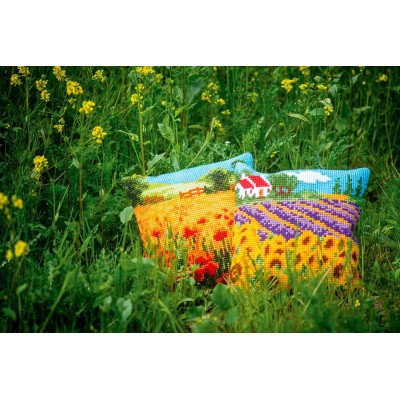Kit Cojín Punto de Cruz Campo de Girasoles Vervaco PN-0189681 Sunflower Field Pillow cross stitch kit