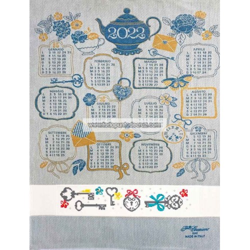 Paño de Cocina Calendario 2022 Fratelli Graziano 5962 Azul para bordar en punto de cruz cross stitch tea towel