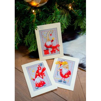 Kit Punto de Cruz Tarjetas Navideñas Gnomos Vervaco PN-0185078 Gnomes Christmas Cards cross stitch kit