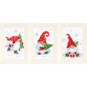 Tarjetas Navideñas Gnomos en la Nieve Vervaco PN-0189708 Christmas cards gnomes