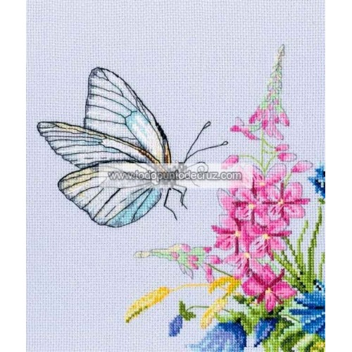 Kit Punto de Cruz Mariposa y Flores Rosas RTO M759 Cabbage Butterfly cross stitch kit