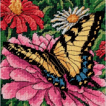 Kit Medio Punto Mariposa sobre Zinnia (NP) Dimensions 7232 Butterfly on Zinnia needlepoint kit