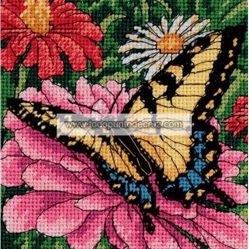 Kit Medio Punto Mariposa sobre Zinnia (NP) Dimensions 7232 Butterfly on Zinnia needlepoint kit