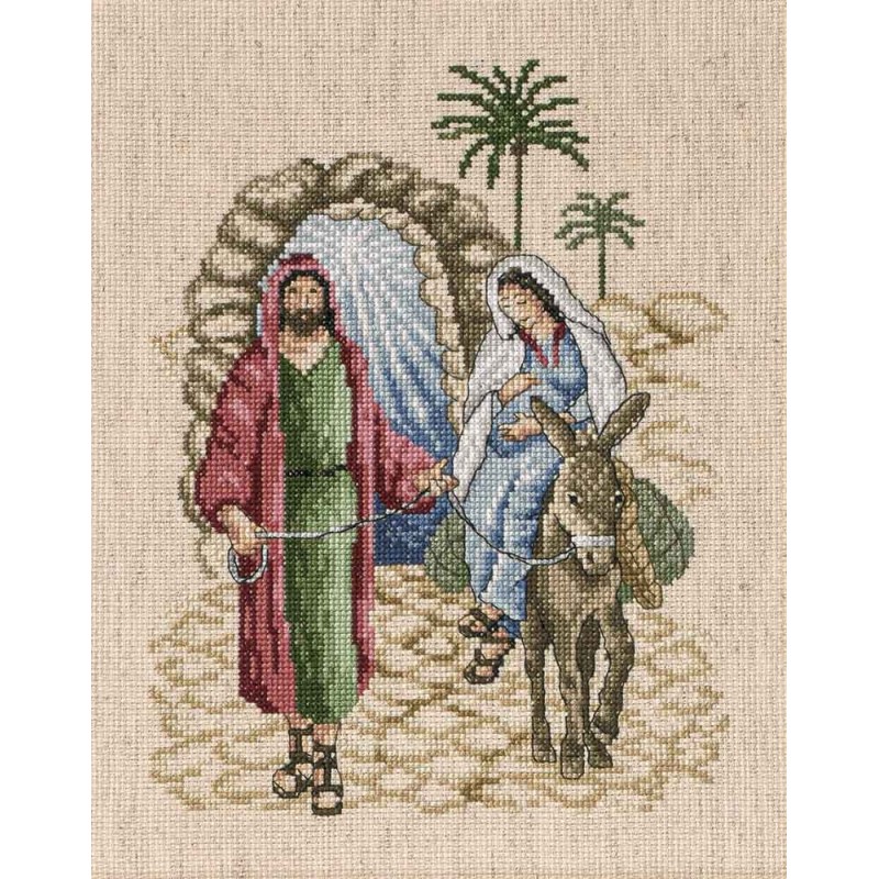 La Huida a Egipto kit punto de cruz Permin José y María