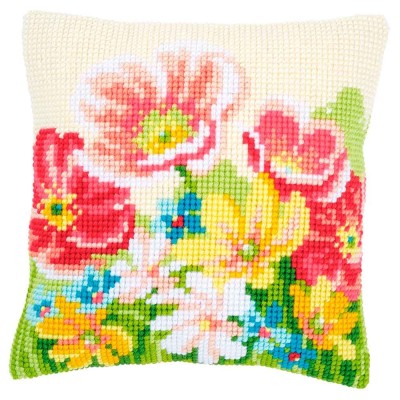 Kit Cojín punto de cruz Flores Frescas de Verano Vervaco PN-0163860 Summer Flowers Cushion cross stitch kit