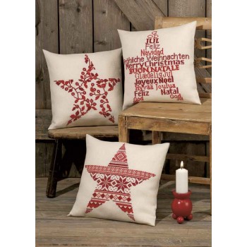 Kit Punto de Cruz Cojín Estrella Feliz Navidad Permin 83-7640 Christmas Star Pillow cross stitch kit