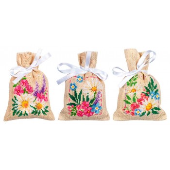 Kit Punto de Cruz Set de 3 Bolsas de Lavanda Flores de Primavera Vervaco PN-0196584 Spring Flowers cross stitch kit