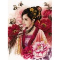 Kit Punto de Cruz Dama Asiática en Rosa Lanarte PN-0170199 Asian Lady in pink cross stitch kit