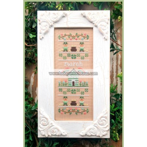 Gráfico Punto de Cruz  Sampler del Mes: Marzo Country Cottage Needleworks March Sampler cross stitch chart