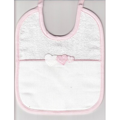 Babero Rizo con Aplicación Corazones BM Ricami BV1005 Rosa para bordar a punto de cruz cross stitch baby bib