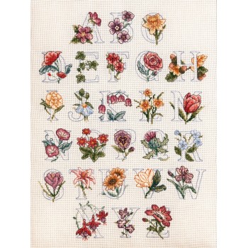 Kit Punto de Cruz Abecedario Floral Anchor ALXE005 Linen Meadow Alphabet cross stitch kit