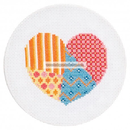 Kit Punto de Cruz Corazón Naranja Colección Patchwork Anchor AKS0001-00001 Patchwork Hearts Orange cross stitch kit