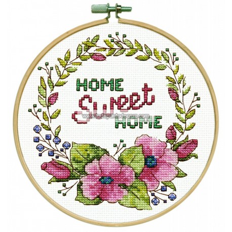 Kit Punto de Cruz Corona Floral Design Works 7042 Floral wreath home sweet home cross stitch kit