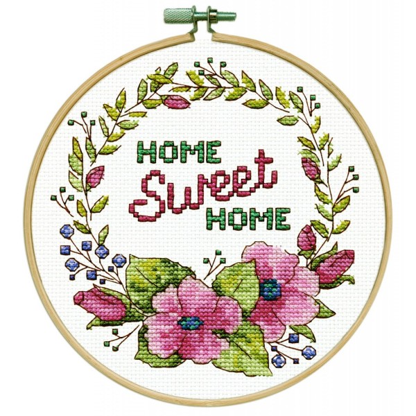 Kit Punto de Cruz Corona Floral Design Works 7042 Floral wreath home sweet home cross stitch kit