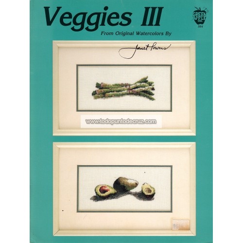 Gráfico Punto de Cruz Verduras: Espárragos y Aguacates Green Apple 584 Veggies III cross stitch chart