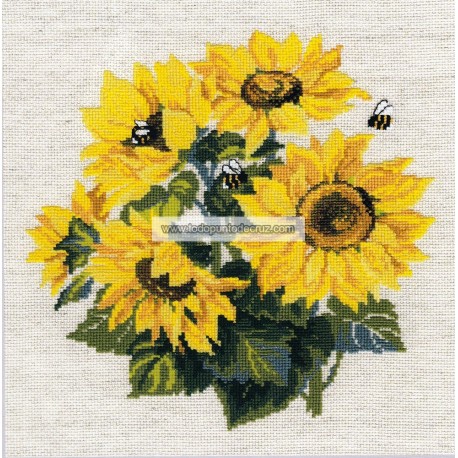 Kit Punto de Cruz Girasoles y Abejas RIOLIS 776 Sunflowers cross stitch kit
