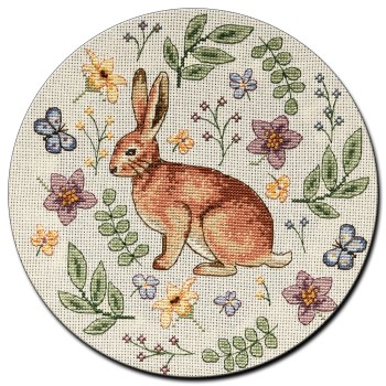 Kit Punto de Cruz Colección Pradera: Liebre Anchor ALXE013 Linen Meadow Hare cross stitch kit