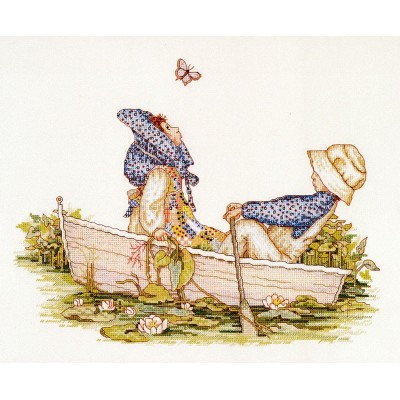 Holly Hobbie: El Estanque de los Nenúfares Bucilla 45913 lily pond cross stitch kit