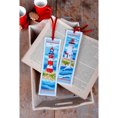 Marcapáginas Faros Vervaco PN-0194269 Bookmark cross stitch kit Lighthouses set of 2