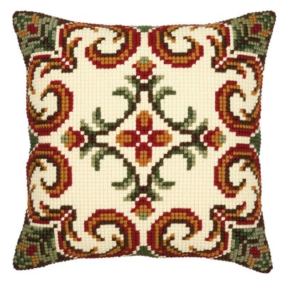 Kit Cojín Punto de Cruz Geométrico Rojo y Verde I Vervaco PN-0008593 geometrical cross stitch cushion kit