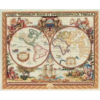 Kit Punto de Cruz Mapamundi Antiguo Janlynn 015-0223 olde world map counted cross stitch kit