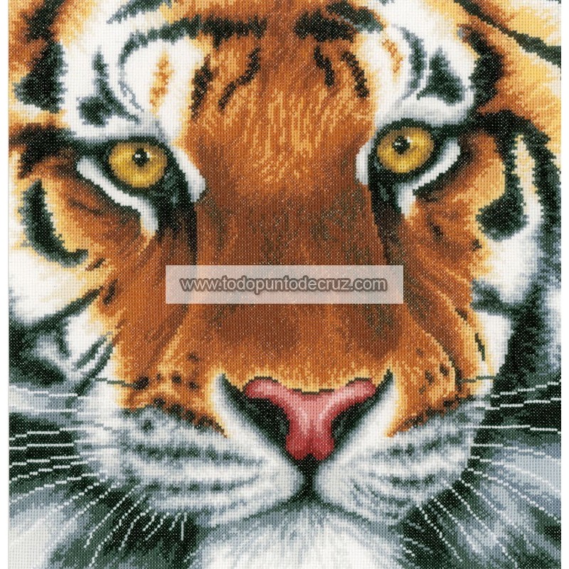 Kit Punto de Cruz Cara de Tigre Lanarte PN-0156104 tiger cross stitch kit