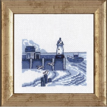 Kit Punto de Cruz Faro en Azul Permin 13-5431 Blue Lighthouse cross stitch kit