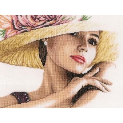 Kit Punto de Cruz Dama Elegante con Pamela Lanarte PN-0168602 lady with hat cross stitch kit